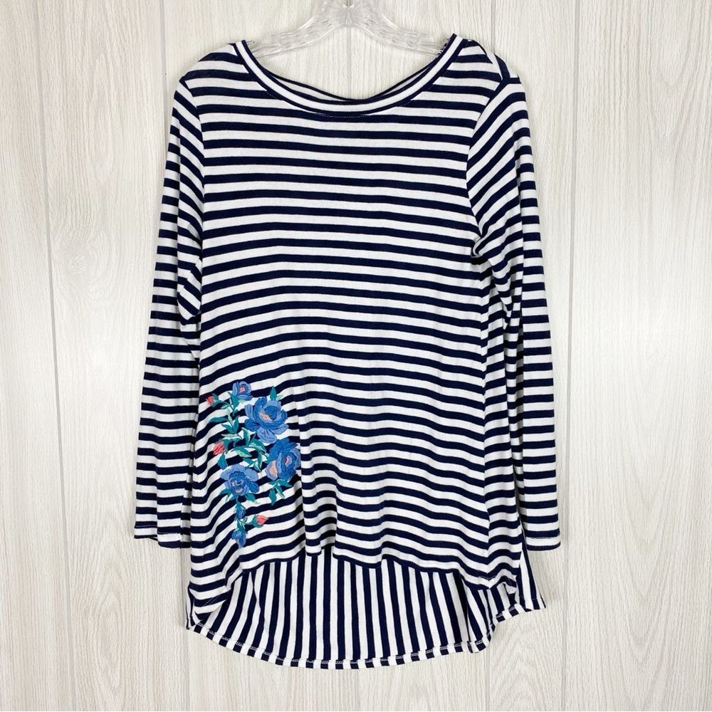 Soft Surroundings | Striped Embroidered Amina Tunic Top Size XS